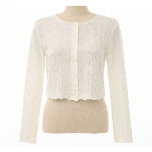 Womens S Cropped White Button Up Long Sleeve Sheer Fairy Cottagecore Top Shirt